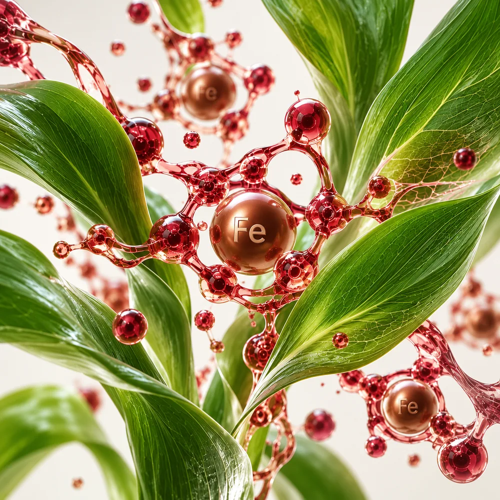 Iron molecules among green leaves