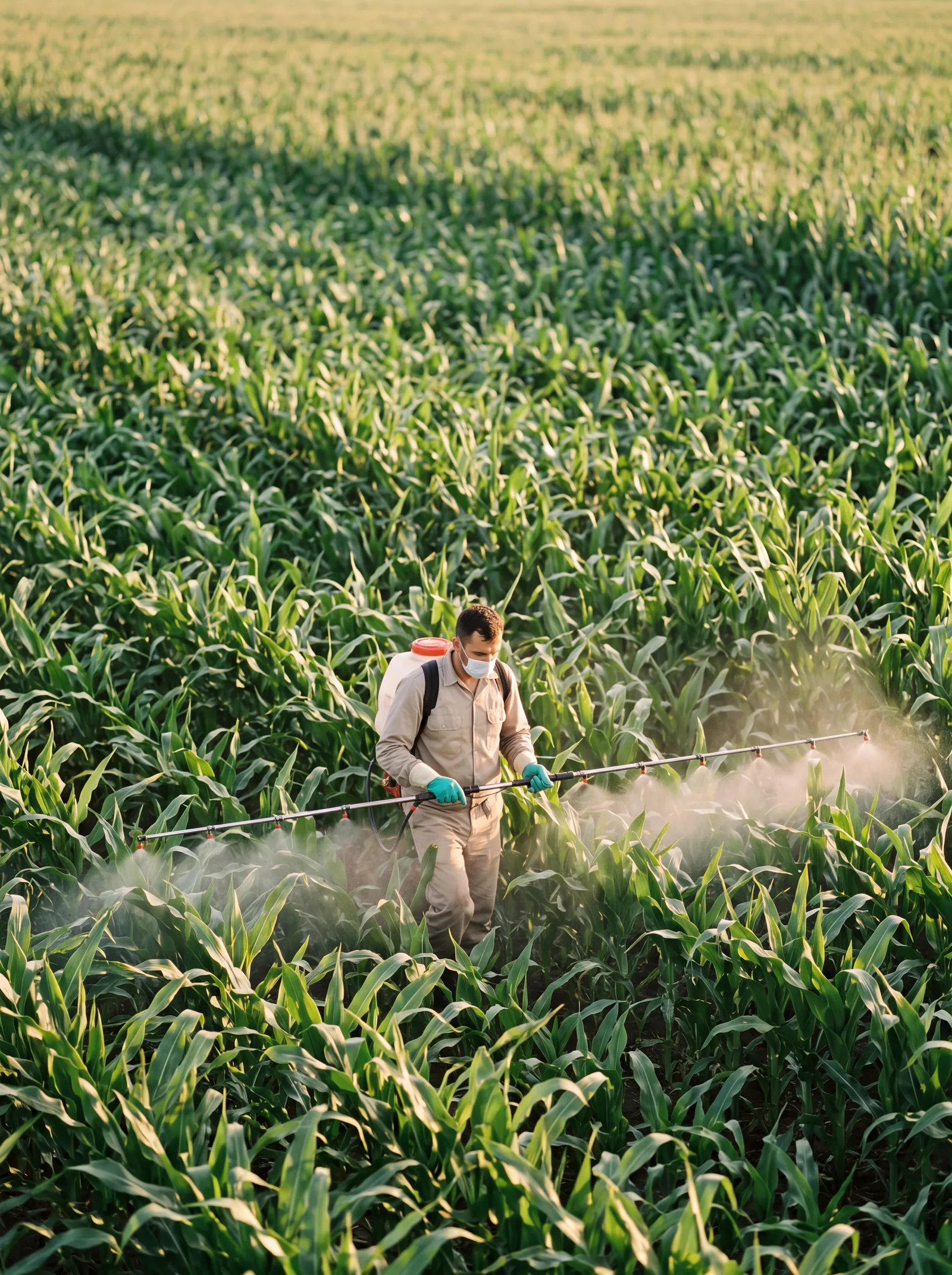 Grower spraying a corn field