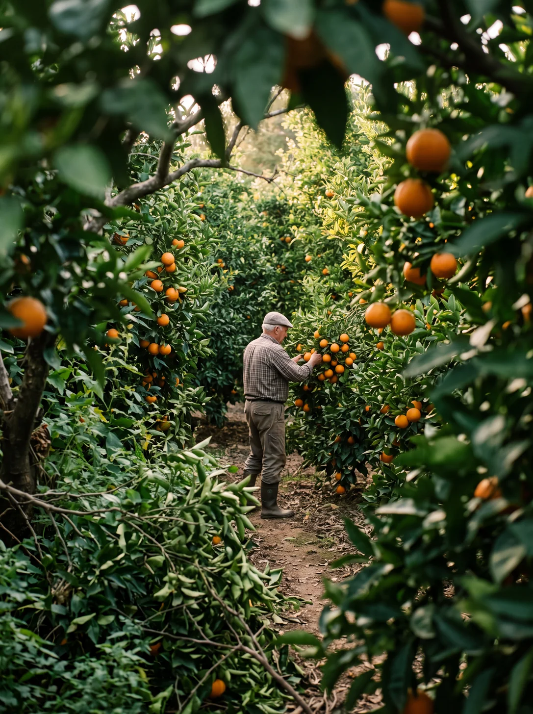 Narenciye bahçesinde mandalina hasat eden üretici