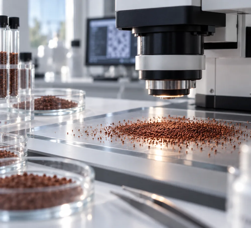 Microscope over microgranules